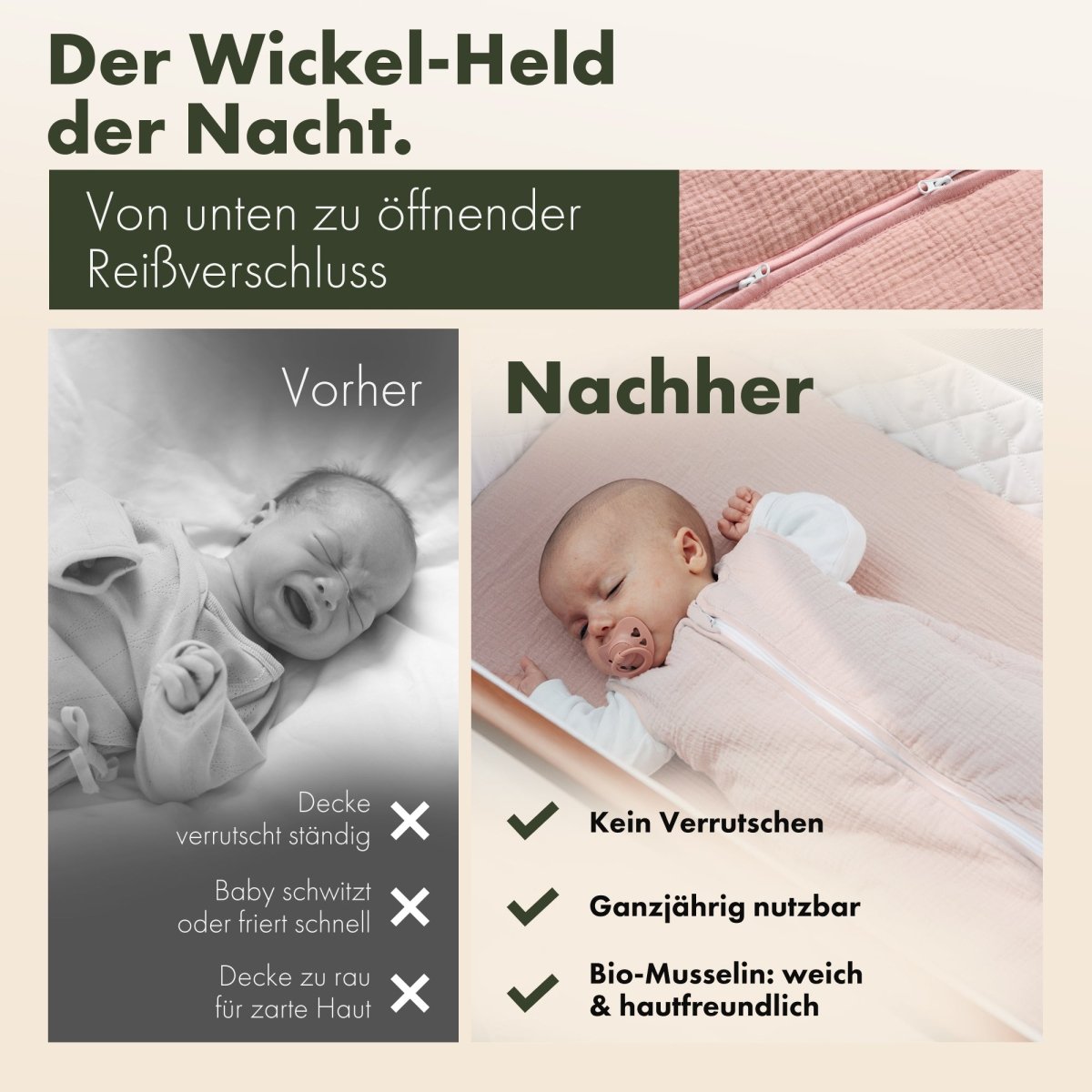 schlafsack als decke nutzbar Atmungsaktiver Baby Schlafsack aus Bio-Musselin