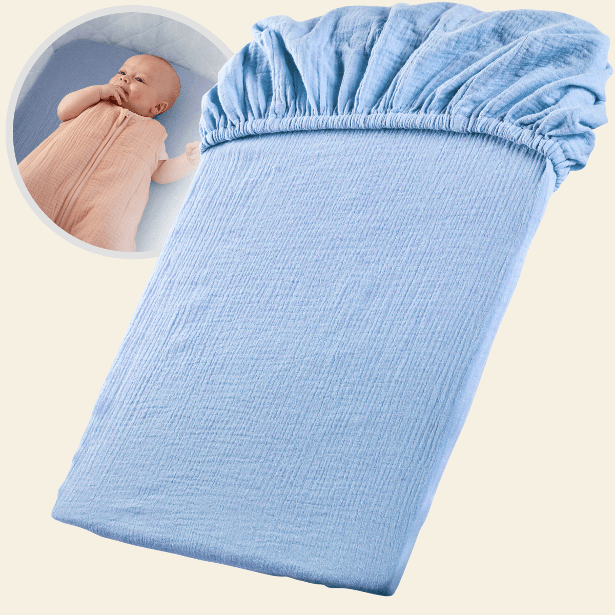 Baby Bettlaken aus Bio-Musselin – weich & passgenau