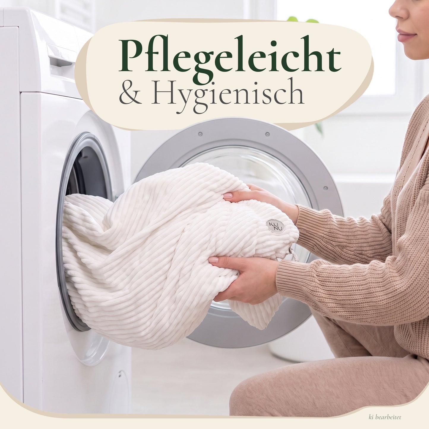 KUNU Stillkissen Cord-Bezug wird in der Waschmaschine gewaschen – pflegeleicht und hygienisch