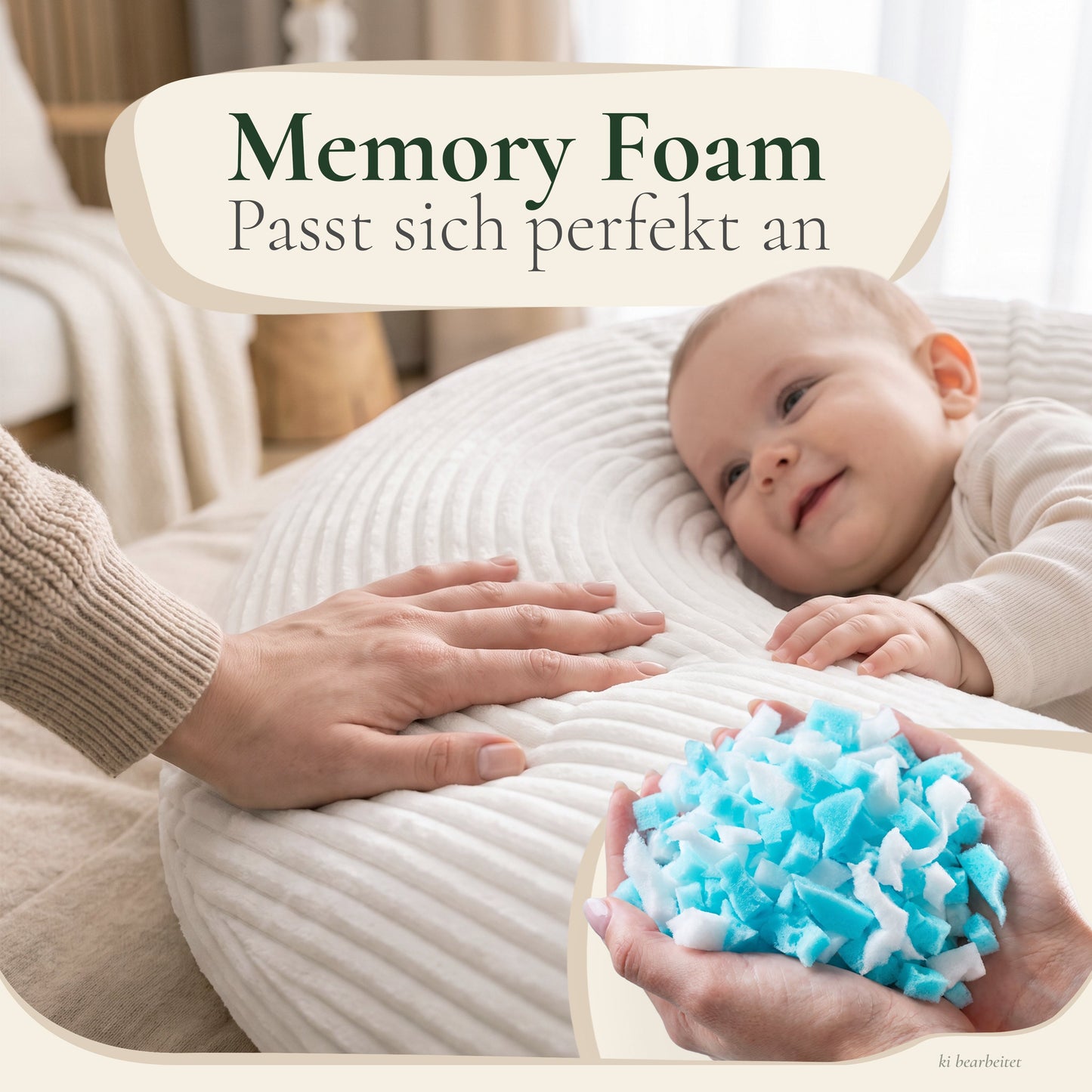 Memory-Foam-Füllung des KUNU Stillkissens passt sich perfekt an